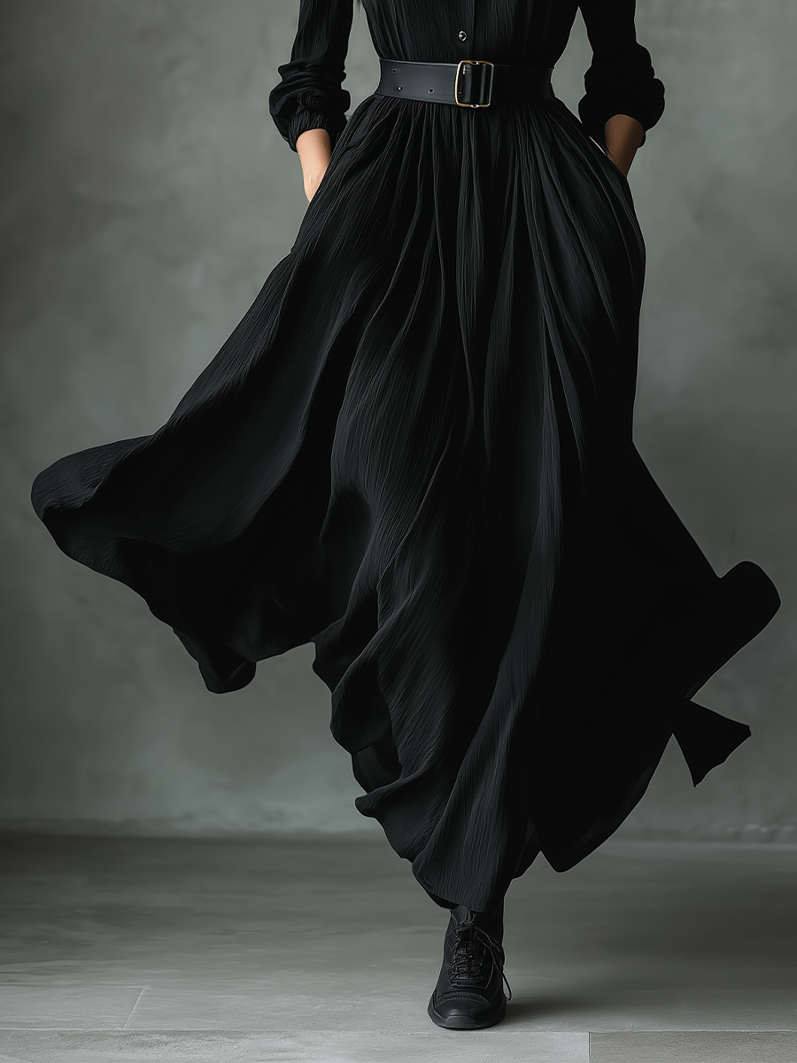 Zara black textured pleated dress with a flattering, elegant silhouette