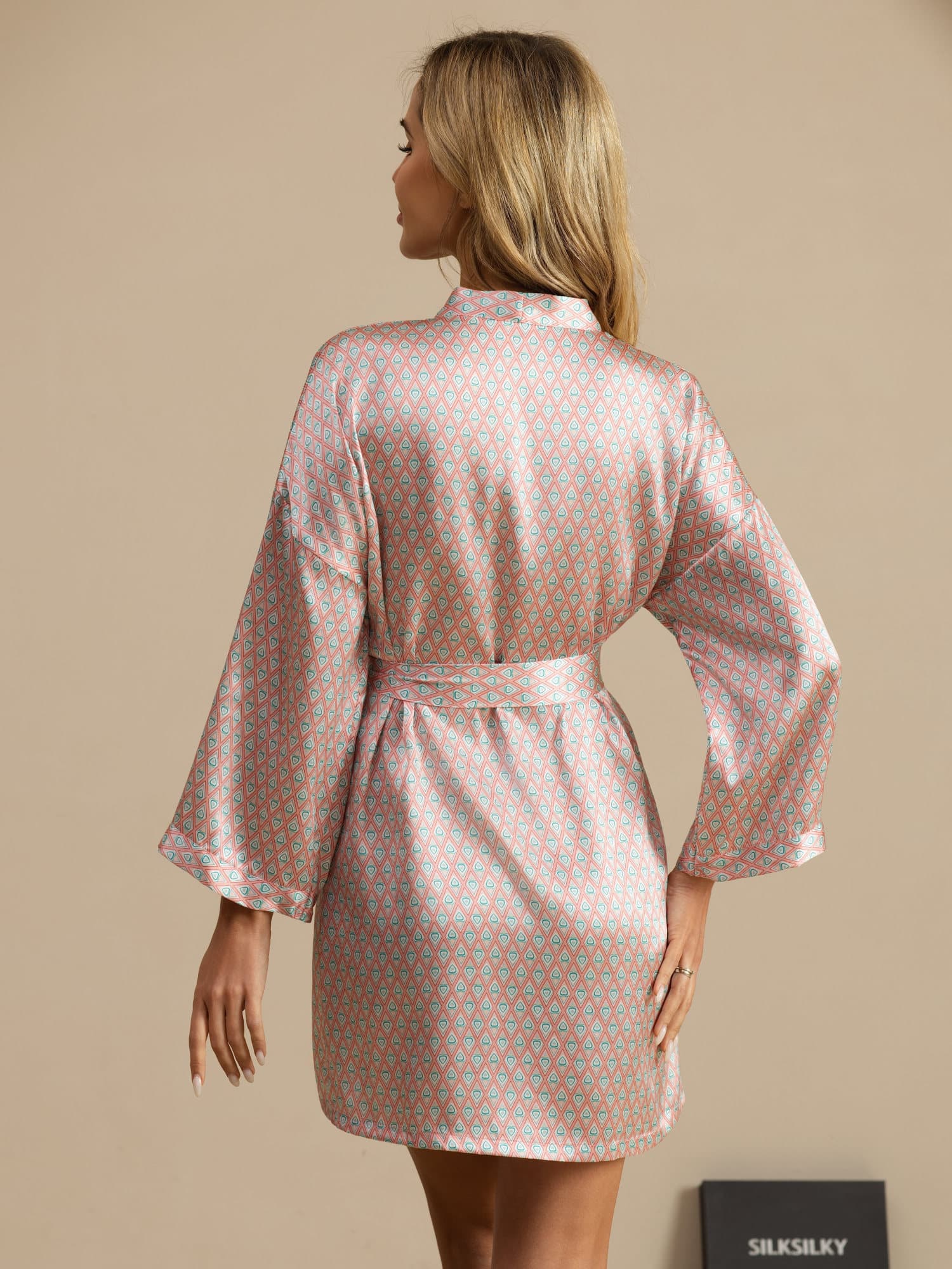 Luna short silk nightgown in heart geo print, soft mulberry silk sleepwear