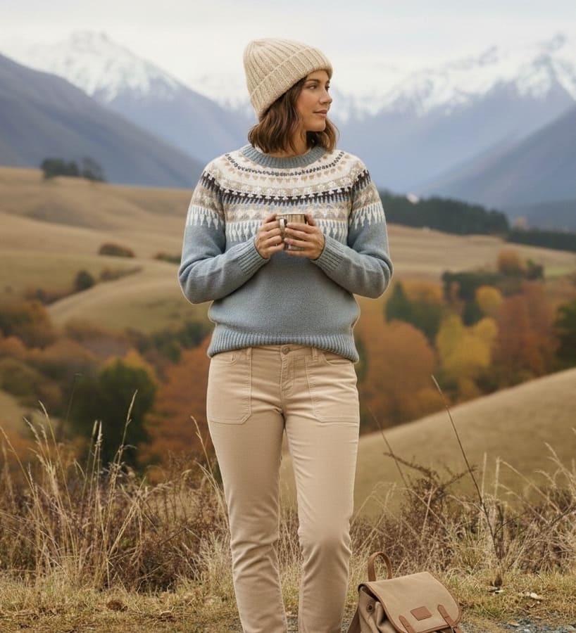 Mia relaxed knit jumper with ribbed cuffs shown in blue, grey and pink