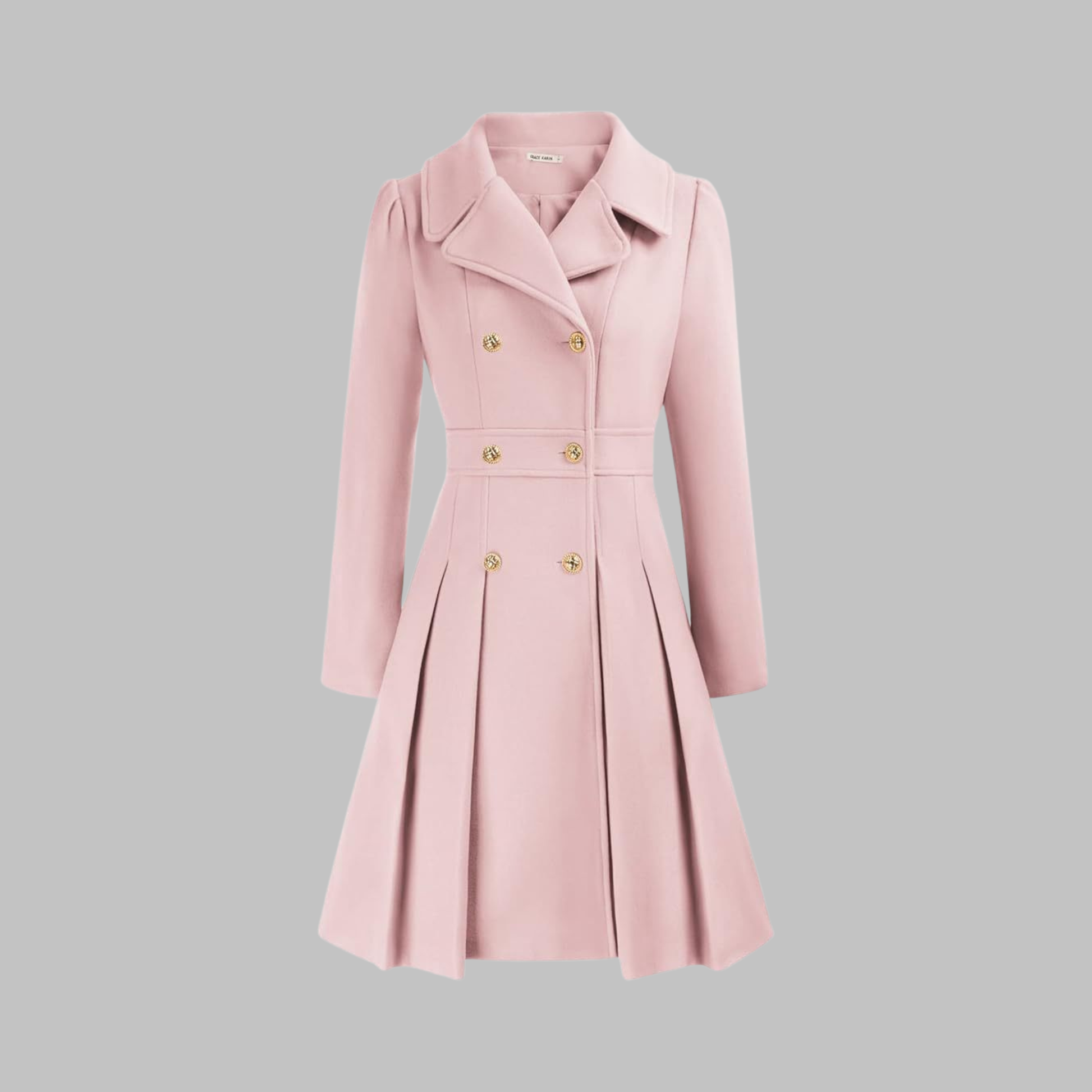 Dami double button tailored coat shown in multiple colours, AU sizing