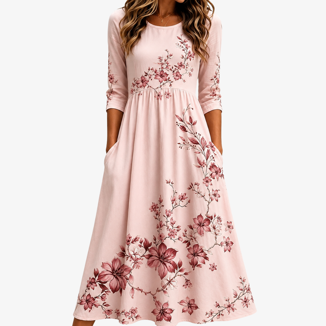 Bonnie lightweight floral print summer dress with pockets in a relaxed feminine shape