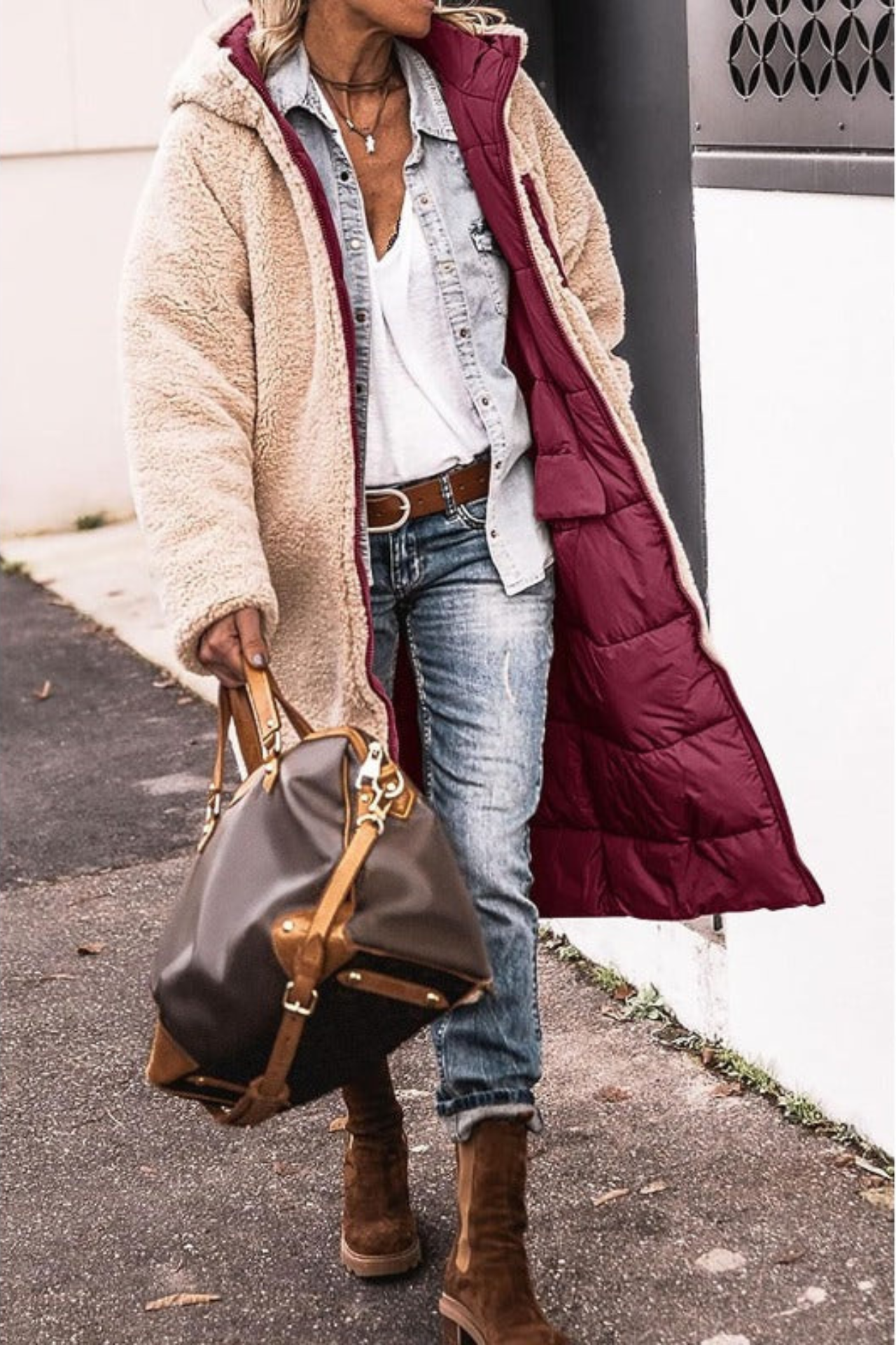 Sasha elegant reversible tailored womens coat shown in a rich colourway