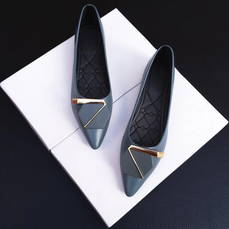 Cynthia pointed-toe ballet flats with a buckle detail and subtle heel