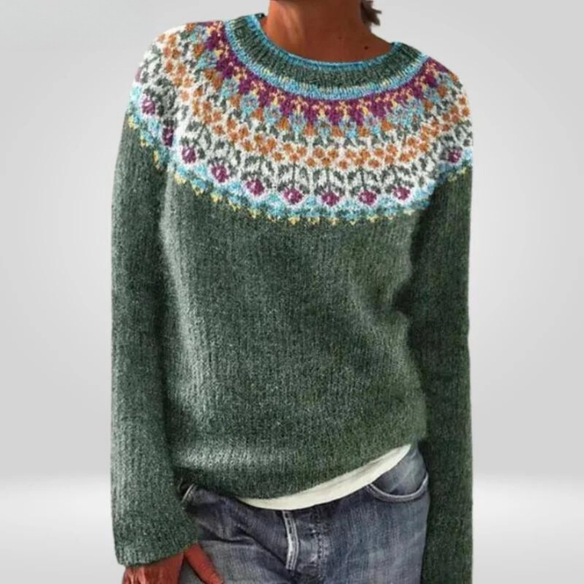 Brittany timeless Icelandic-style knit sweater with cosy textured weave