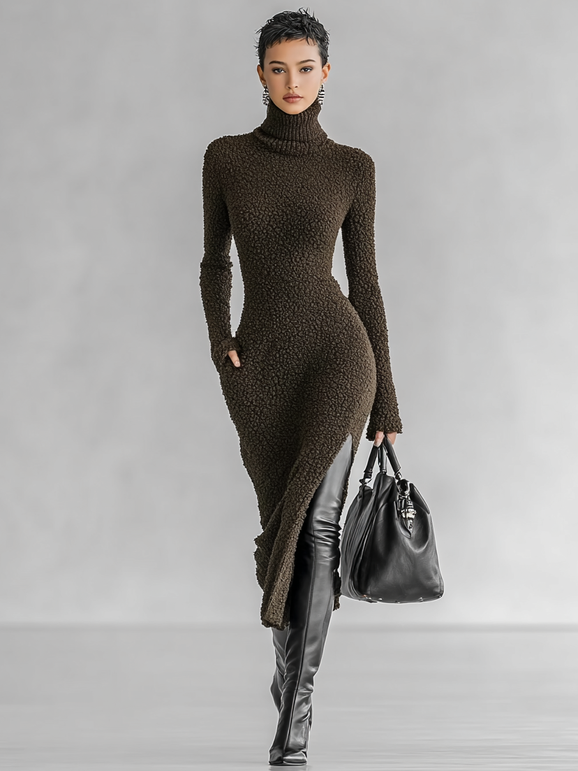 Bette slim fit plush knitted dress shown in a flattering silhouette