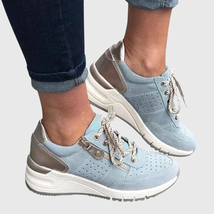 Maddie comfortable everyday sneakers shown in green, grey, blue and black