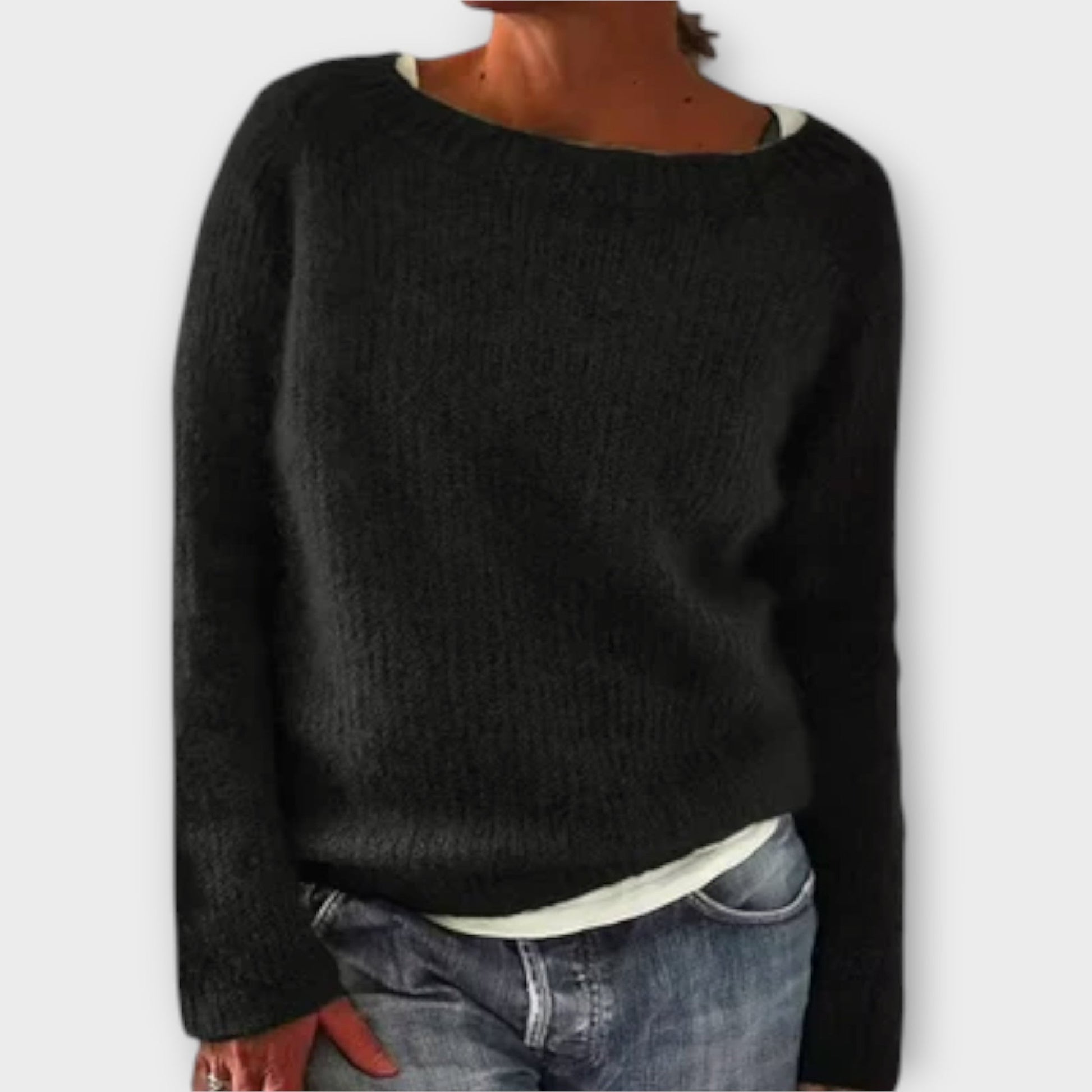 Reece timeless Icelandic-style knit jumper shown in a soft cosy texture