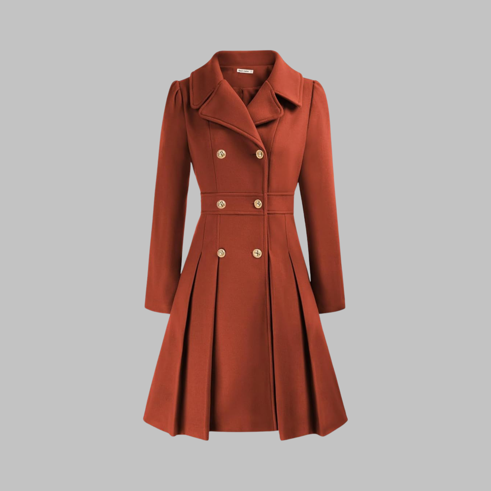 Dami double button tailored coat shown in multiple colours, AU sizing