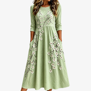 Blythe sage green floral summer dress with a relaxed fit and pockets