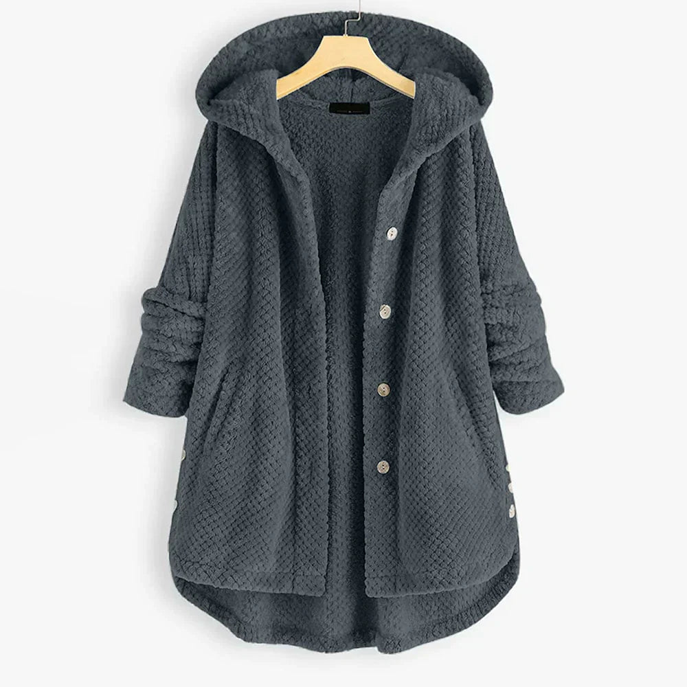 Niah cozy hooded coat with tailored cut, shown in a neutral colourway