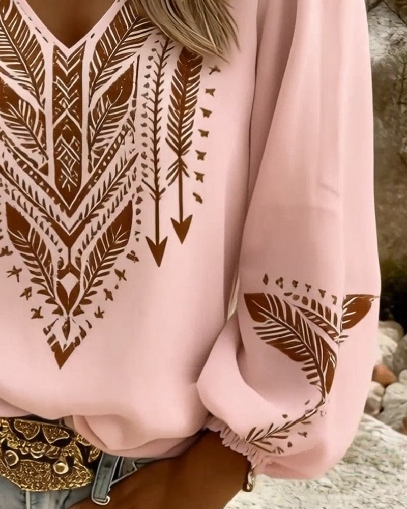 Sandra puffed sleeve blouse with wide V-neck, shown in white, blue and pink
