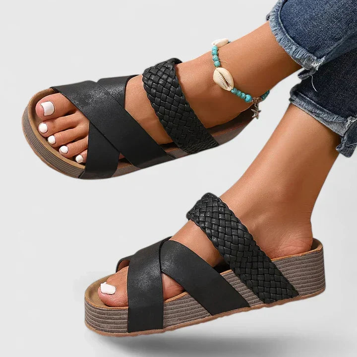 Danyzelle | Non-Slip Sole Slides in Snake Print & Neutrals