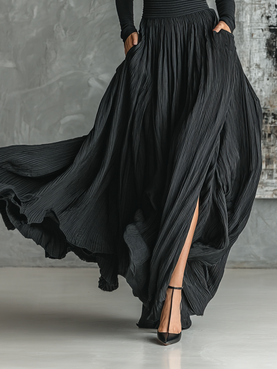 Wren all-black skinny fit dress shown on model, front view