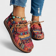 Women's comfortable everyday lace-up sneakers in red, khaki, green and blue