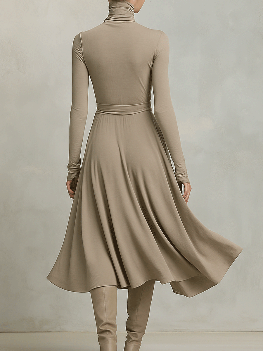 Ximena elegant figure-flattering long dress in beige for women