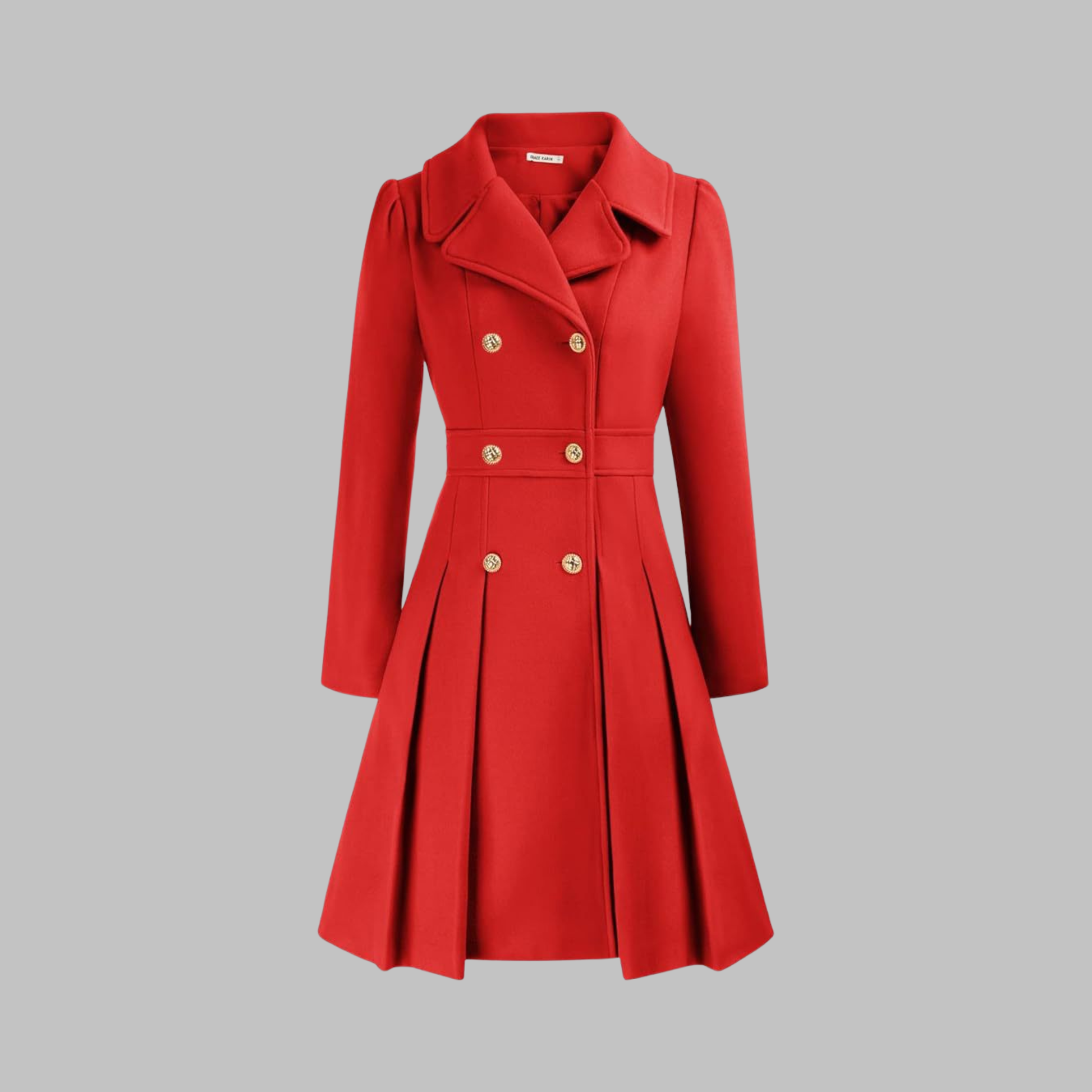 Dami double button tailored coat shown in multiple colours, AU sizing
