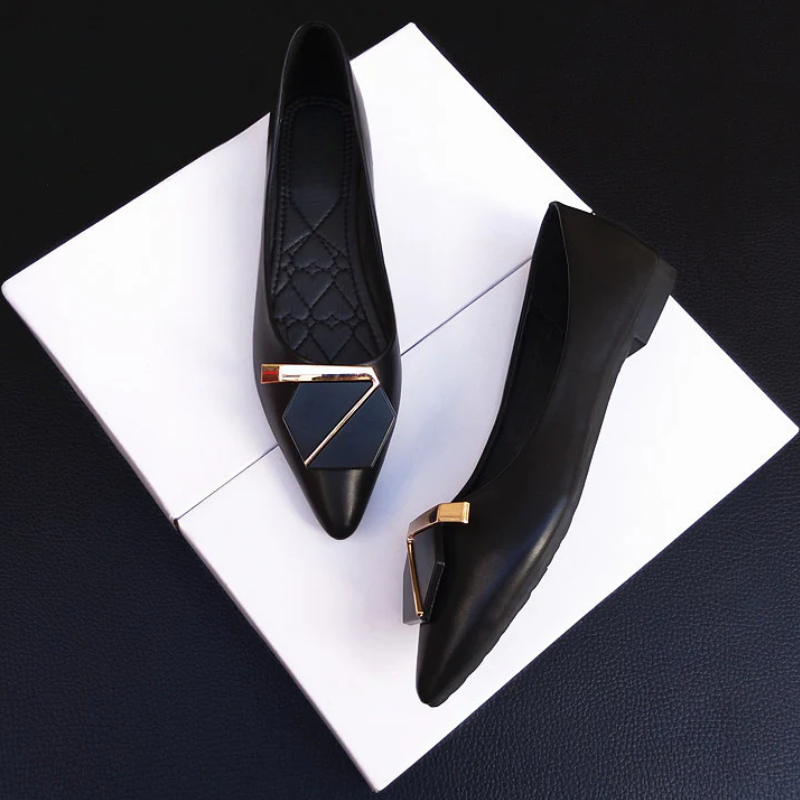 Cynthia pointed-toe ballet flats with a buckle detail and subtle heel