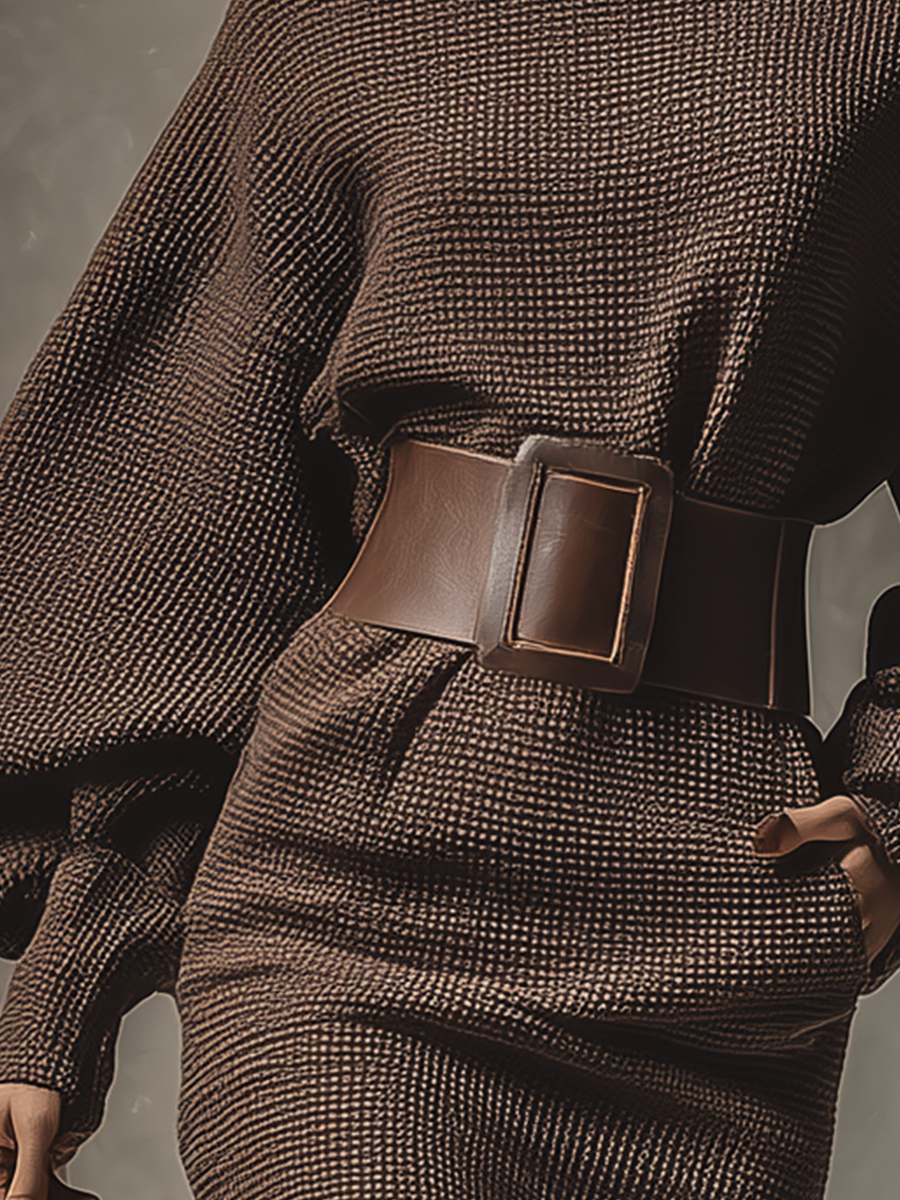 Zoe dark brown knitted all-match top shown on a model