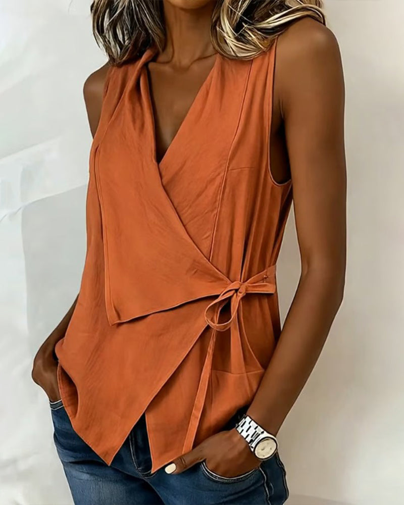 Brenda wide strap crossover top with front bow detail, shown in multiple colours