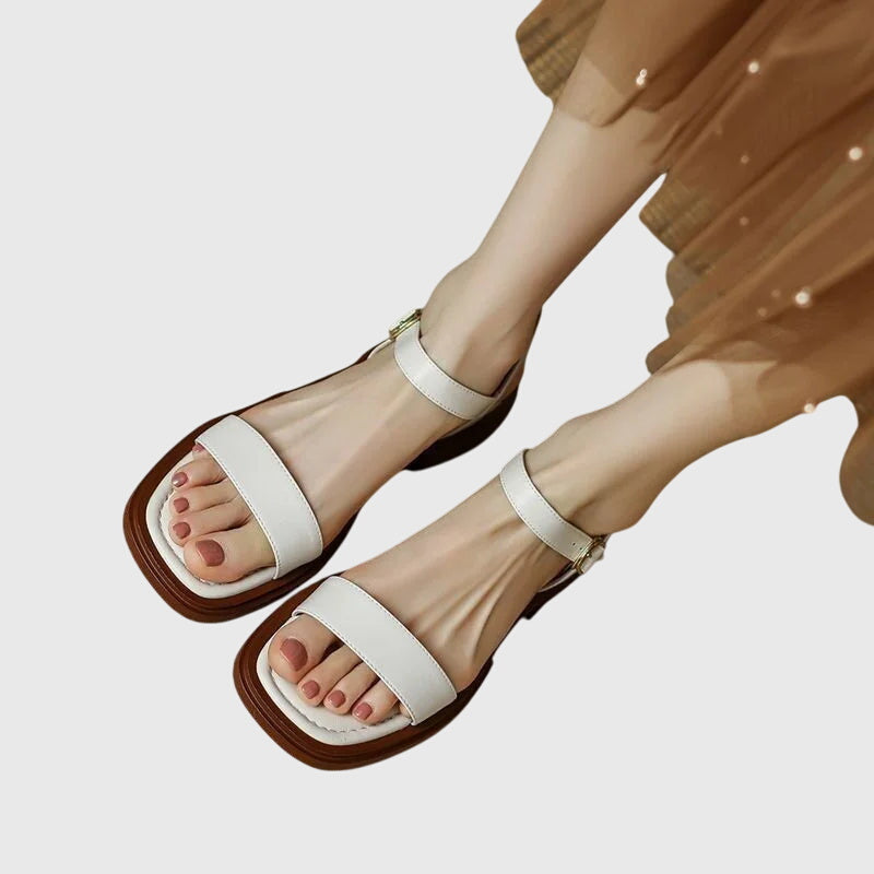 Celestia | Block Heel Leather Sandals with Cushioned Insole