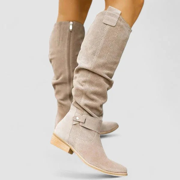 Hazel orthopedic Western ankle boots with stacked heel in beige and khaki