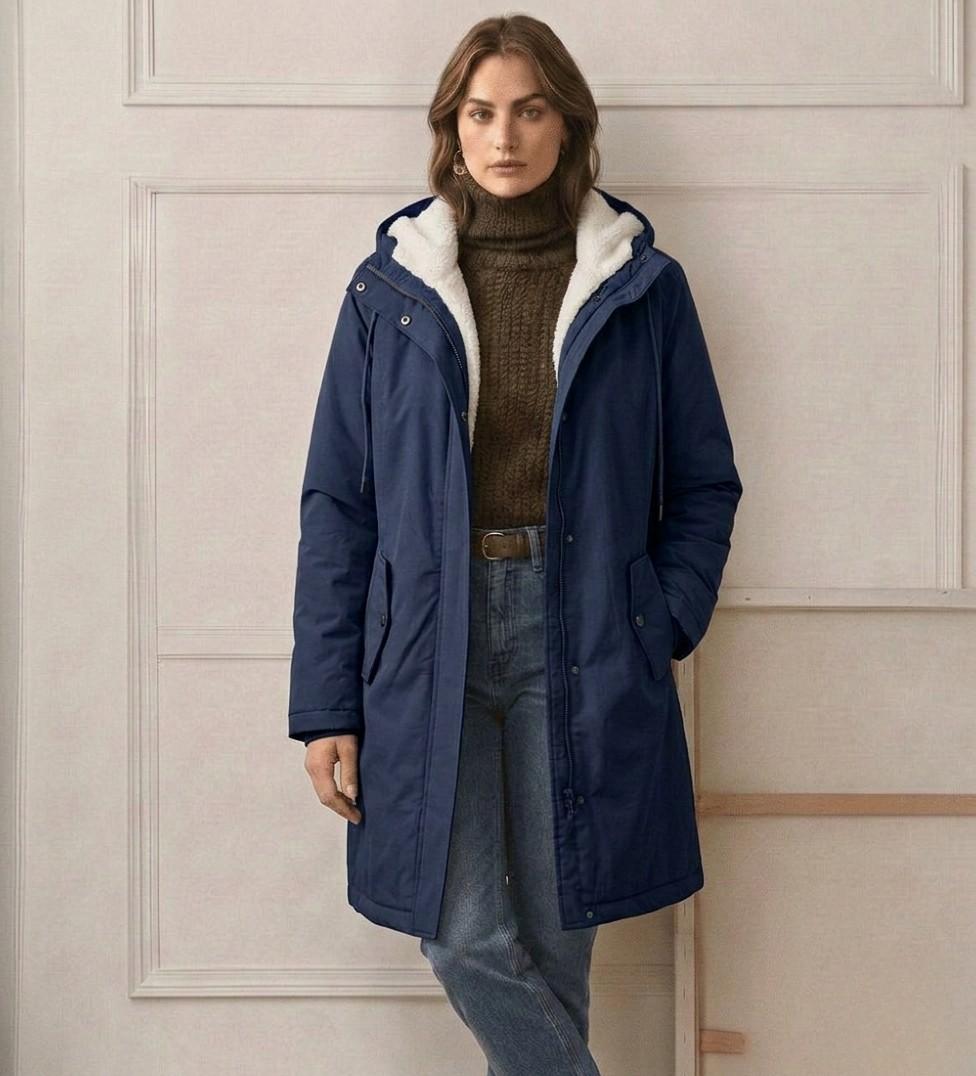 Amélie waterproof fleece-lined long parka with tapered waist, shown in multiple colours