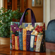 Book Lovers quilted tote bag with stitched texture and sturdy structure