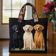 Handcrafted tote bag featuring a three labradors print, shown in two sizes