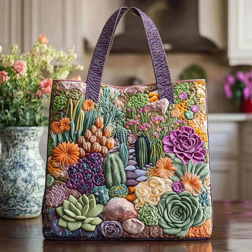 Artisanal handmade Succulent Garden bag with floral succulent design