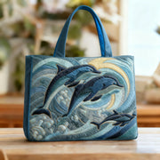 Ocean Dolphin handmade artisanal tote bag in two sizes for everyday carry