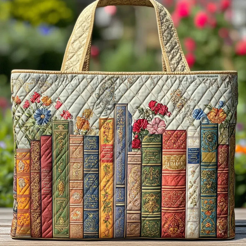 Enchanted Library quilted handmade bag with carefully stitched textured finish