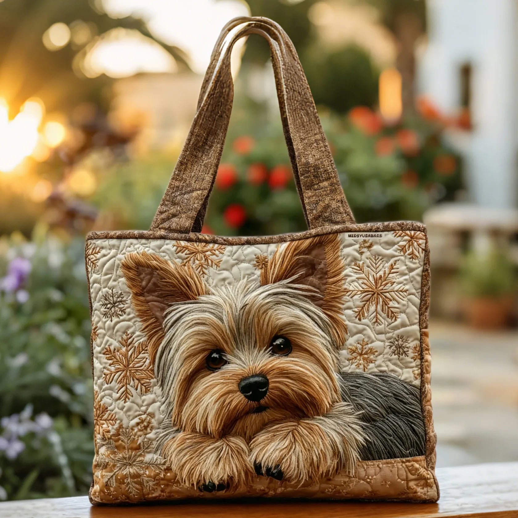 Adorable Yorkshire handmade artisanal tote bag shown in two sizes