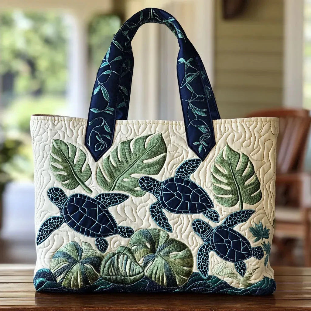 Handmade artisan sea turtle tote bag in two sizes for everyday use