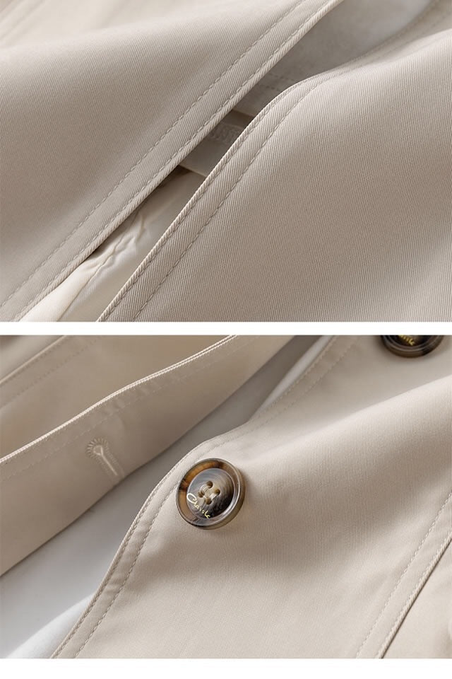 Women's half-length classic trench coat with lapel collar and button closure