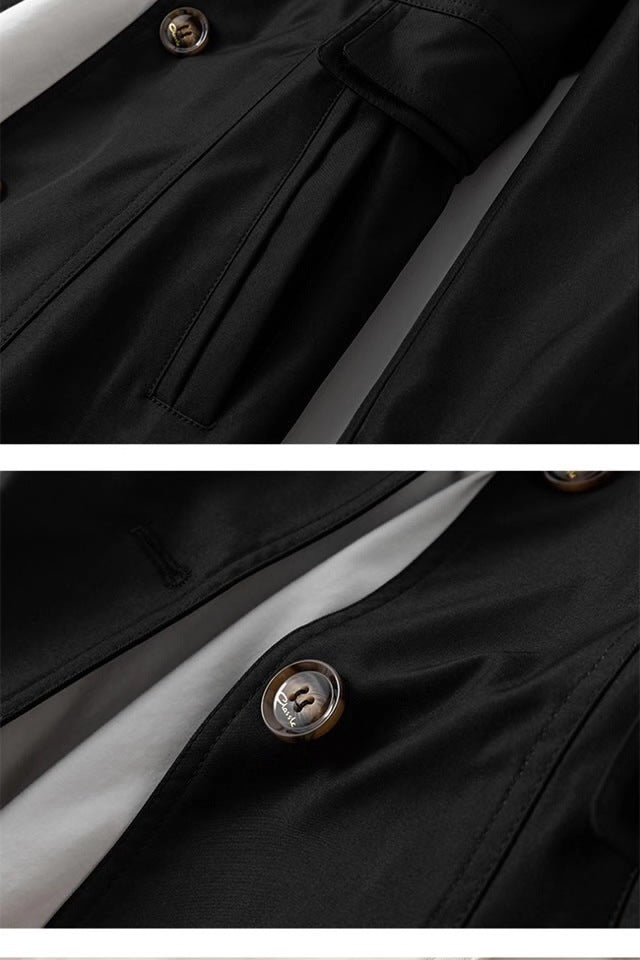 Women's half-length classic trench coat with lapel collar and button closure