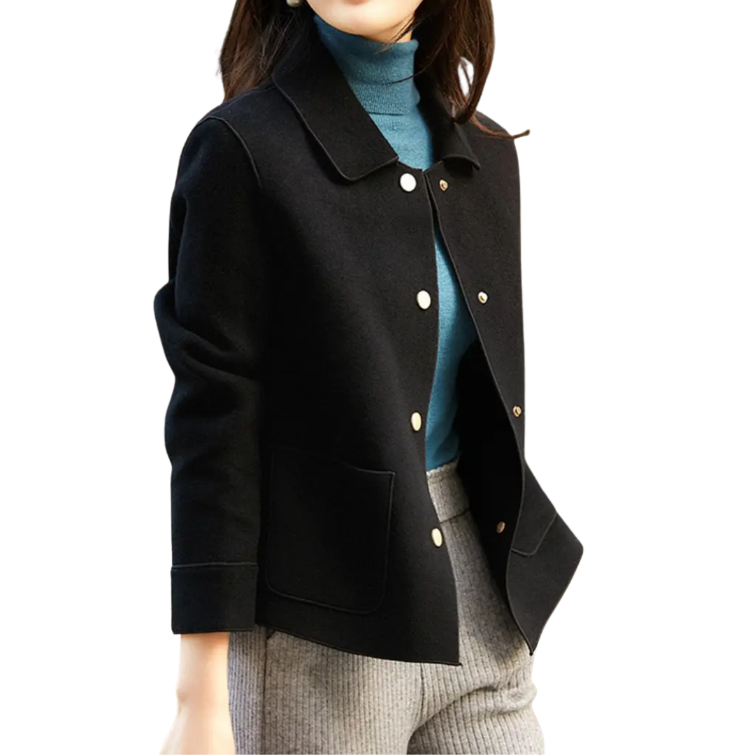 Dorothea tailored wool pea coat shown in khaki, coffee brown and black