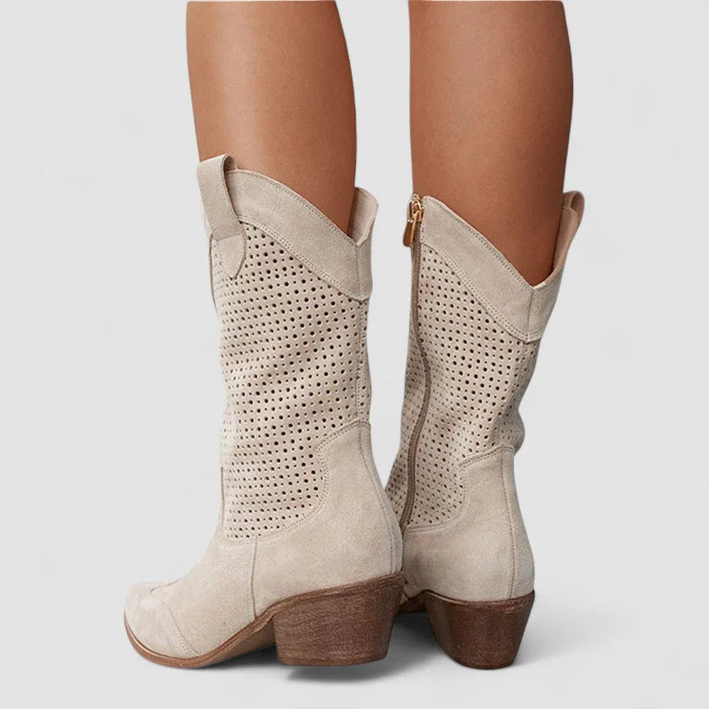 Rachel orthopedic Western ankle boots in beige with stacked heel