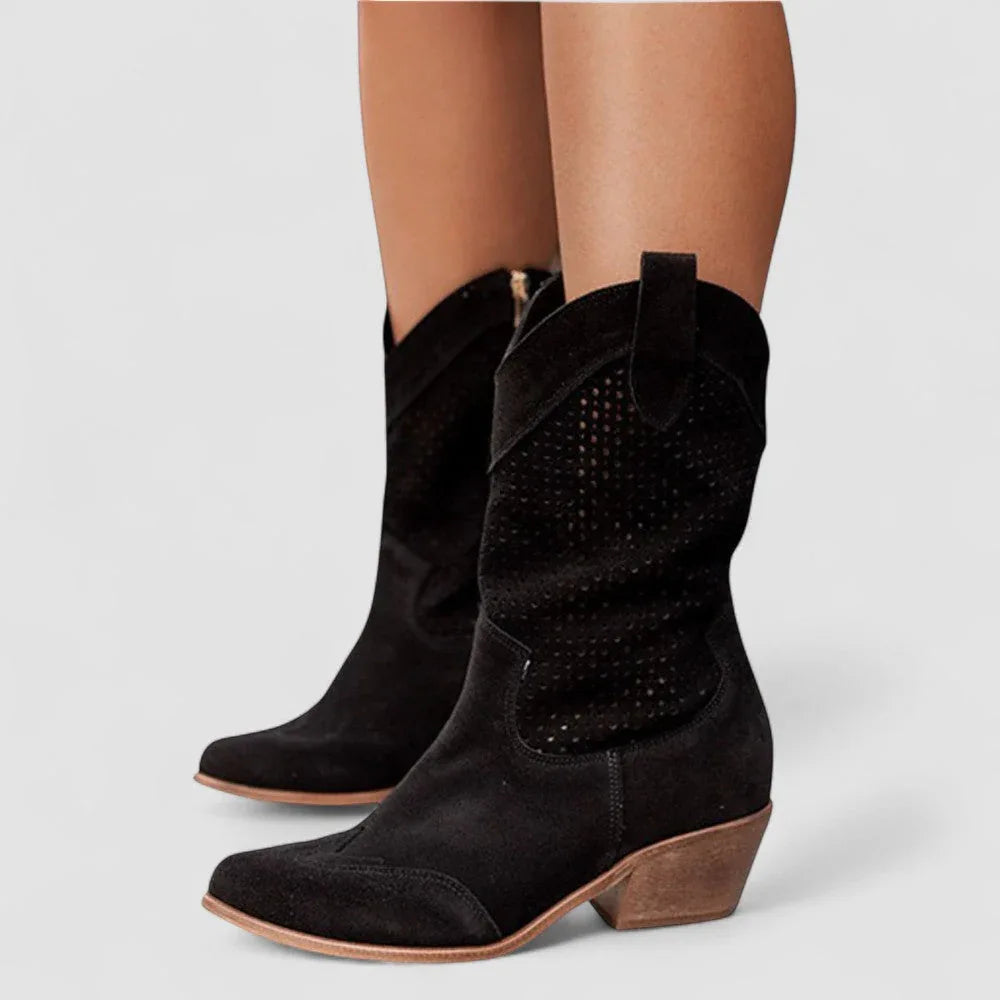 Rachel orthopedic Western ankle boots in beige with stacked heel