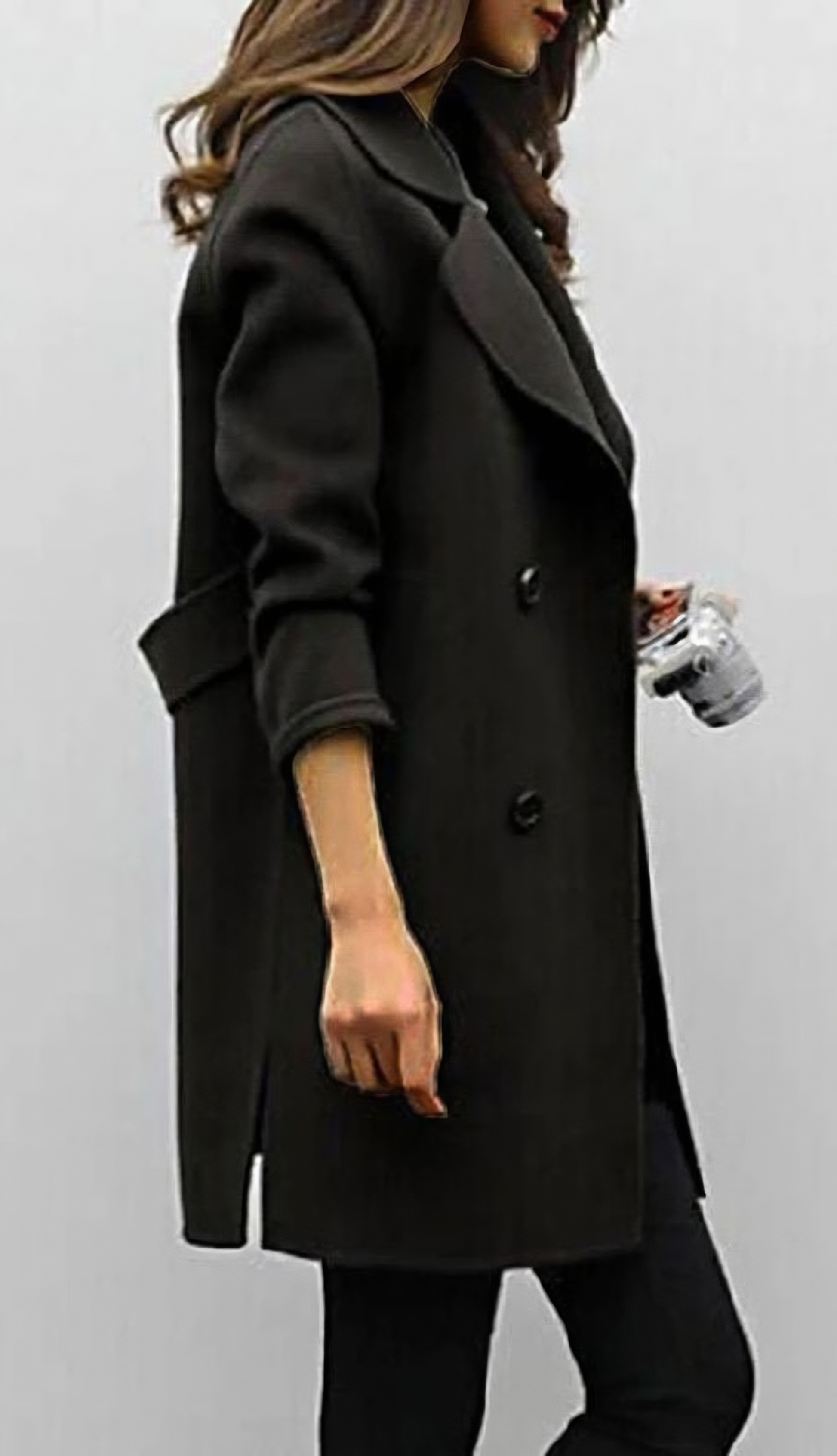 Celina long trench coat shown in green, a tailored full-length womens outerwear piece