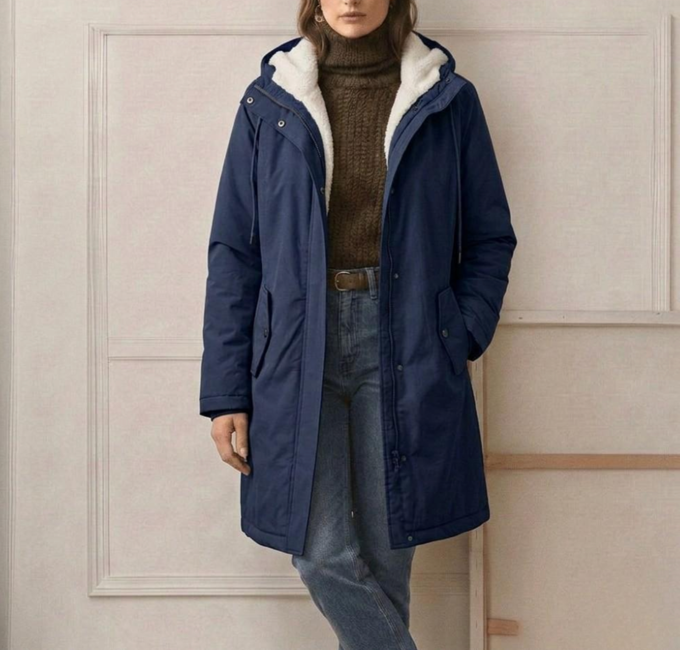 Amélie waterproof fleece-lined long parka with tapered waist, shown in multiple colours