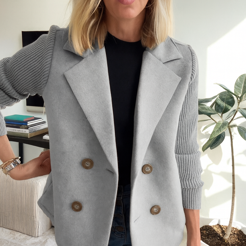 Sasha soft ribbed unstructured blazer coat in a neutral tone with full-length sleeves