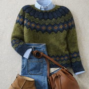 Jessica heritage Nordic knit sweater in green with cosy textured weave