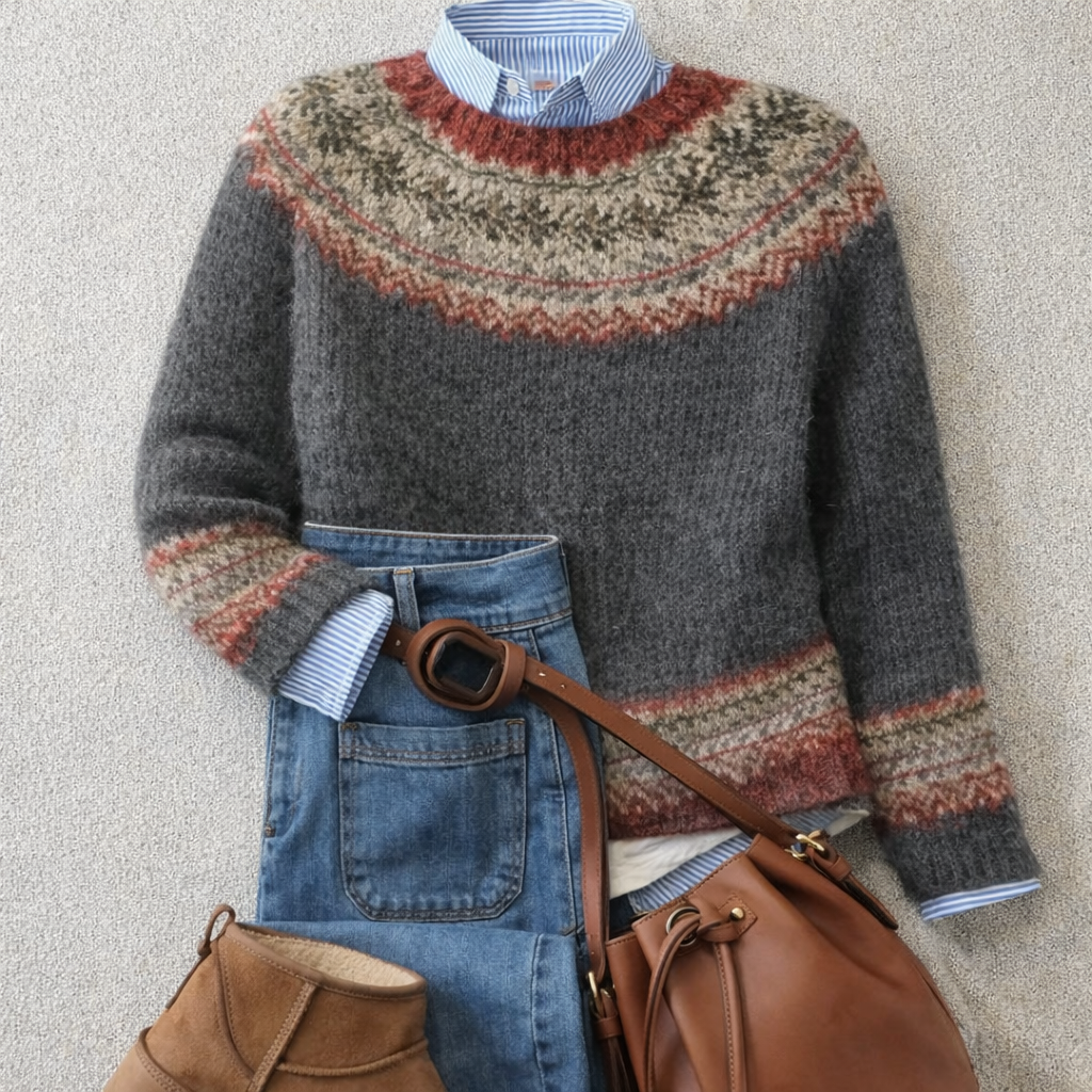 Lauren heritage Nordic knit sweater in grey with cosy textured weave
