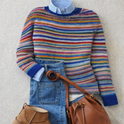 Megan heritage Nordic knit sweater in rainbow stripes colourway