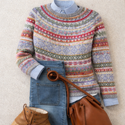 Hannah heritage Nordic knit sweater in snow white, relaxed cozy style