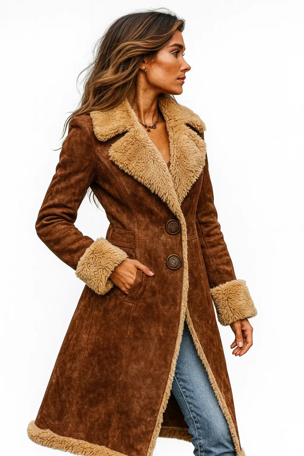 Madeline timeless long coat with elegant vintage-inspired silhouette for women