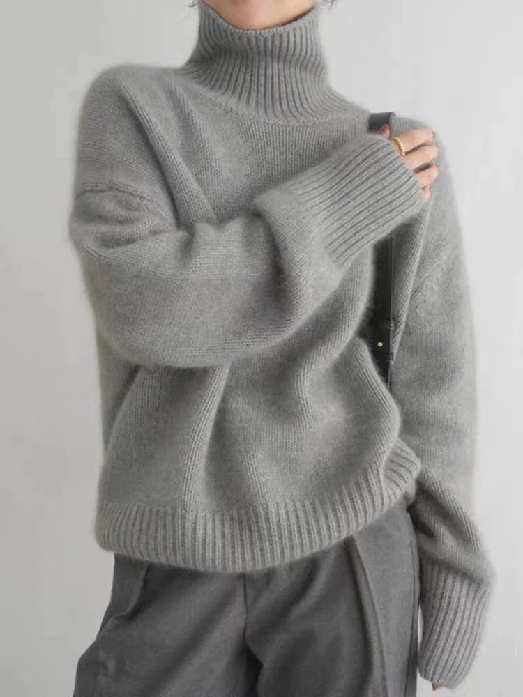 Isabella high collar cashmere jumper in beige, grey and khaki