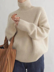 Isabella high collar cashmere jumper in beige, grey and khaki