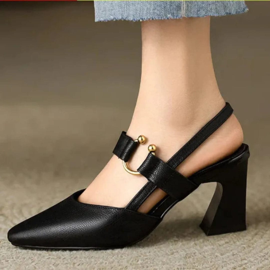 Camille cushioned low-heel slingback shoes with buckle strap and gold-tone accent