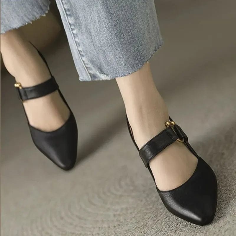 Camille cushioned low-heel slingback shoes with buckle strap and gold-tone accent